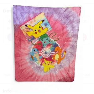 Pokémon Twin Comforter Reversible Tie Dye Pikachu Charmander Bulbasaur READ